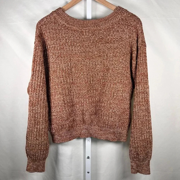 2/$30 Marled Sweater Size Large Cotton Oversized Orange Knit Woven - Picture 2 of 7